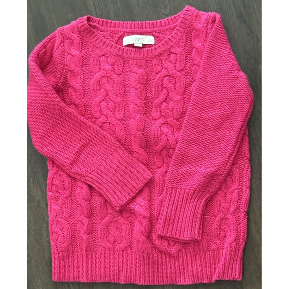 Ann Taylor Loft Women's Size XXSP Hot Pink Cable Knit Sweater Preppy